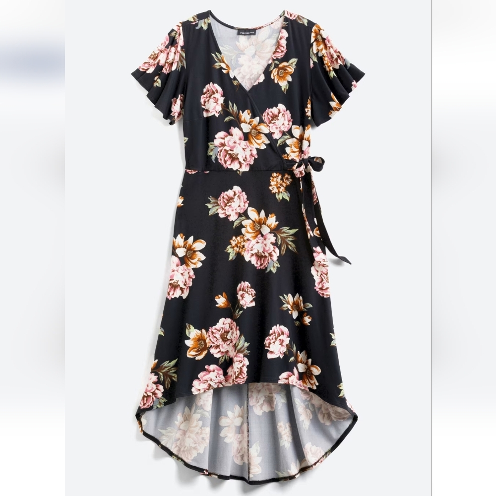 Faux Wrap Brushed Knit Straight Hem Maxi Dress